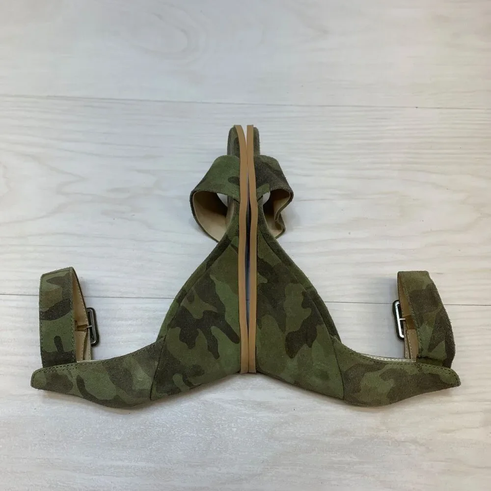 Seychelles Cloud Nine Camo Wedge‎ Heels Sandals Leather Womens 7.5 Green